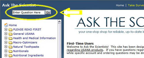 Image of the Ask the Scientists search box