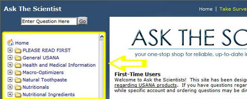 Image of the Ask the Scientists left-hand topic tree